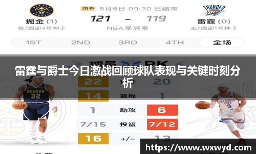 雷霆与爵士今日激战回顾球队表现与关键时刻分析